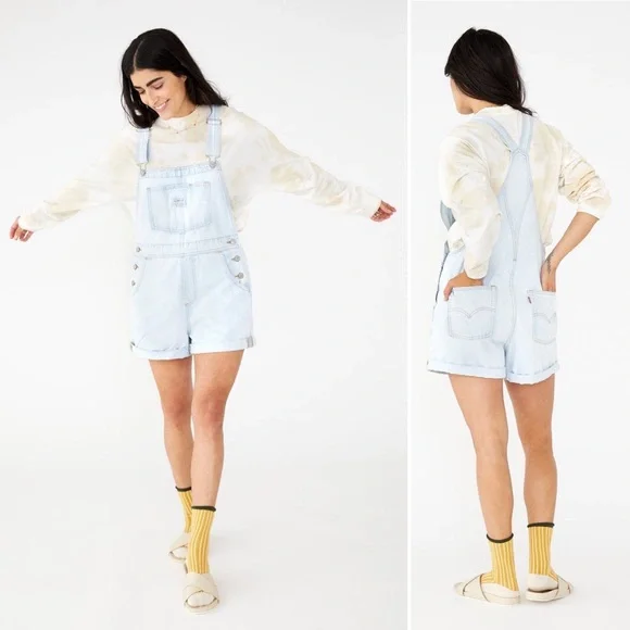 Levi's Womens Size XL Light Wash Caught Napping Vintage Shortalls Overalls - Picture 1 of 6